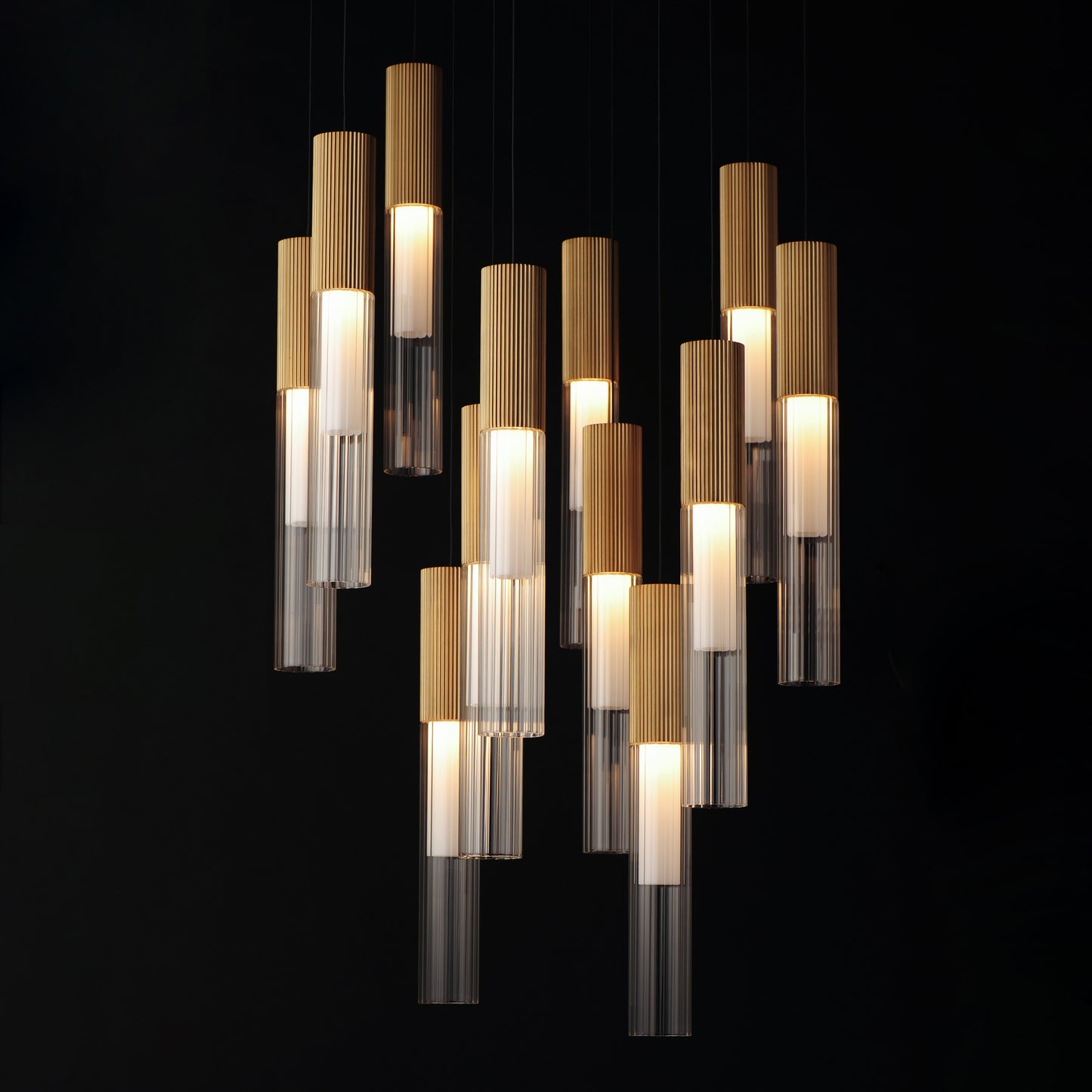 E11019-144GLD - 12 Light Reeds 23" Chandelier - Gold