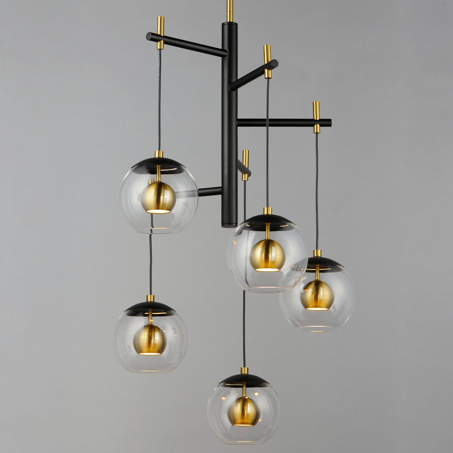 E25158-BKNAB - 5 Light Nucleus 28" Chandelier - Black / Natural Aged Brass