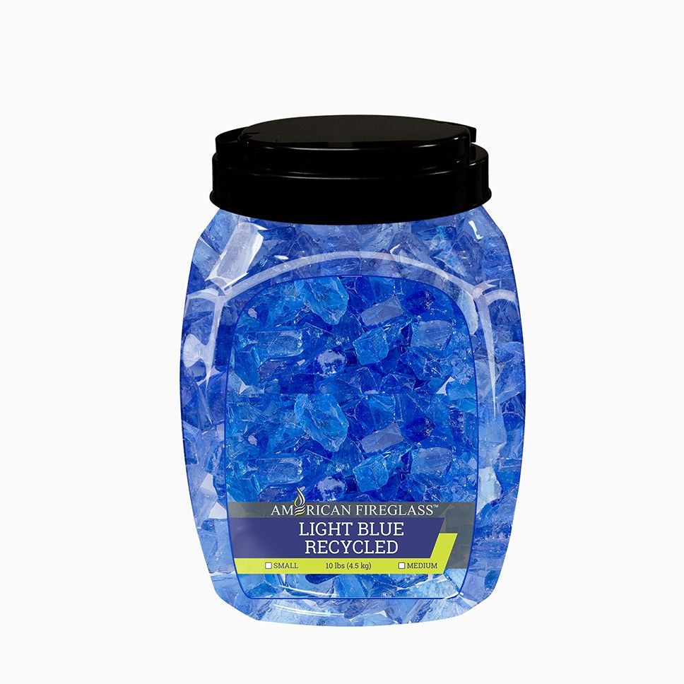 CG-LTBLUE-M-10-J - Light Blue Recycled Medium Fire Pit Glass