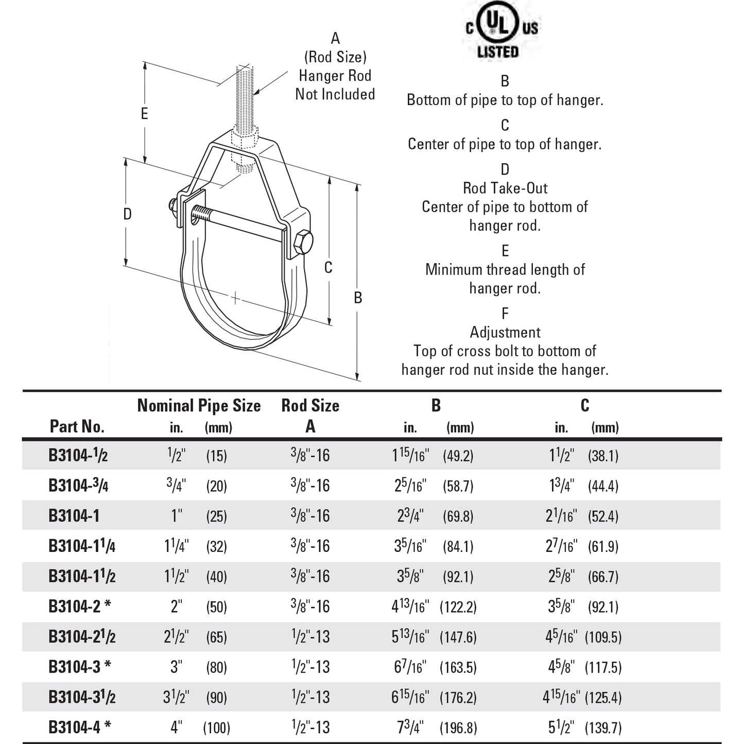 1/2" Light-Duty Clevis Hanger - CL710
