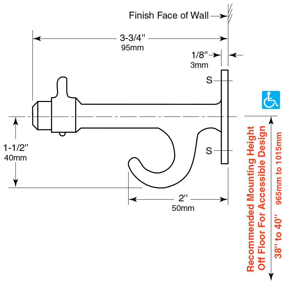 Bobrick 212 - Solid Cast Aluminum Clothes Hook with Rubber Bumper in Matte Finish