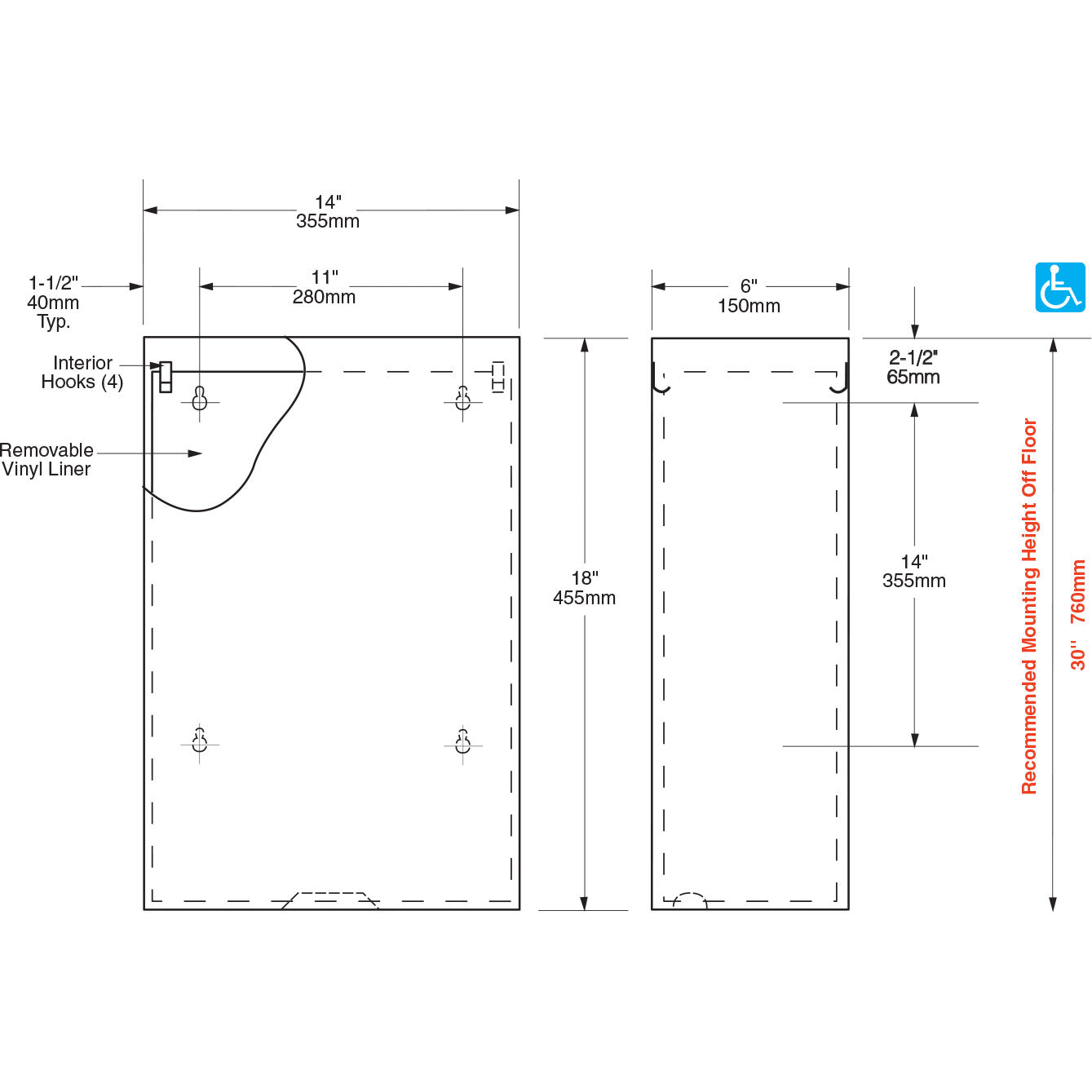 Bobrick 279 - ConturaSeries Surface Mounted Waste Receptacle in Satin Stainless Steel