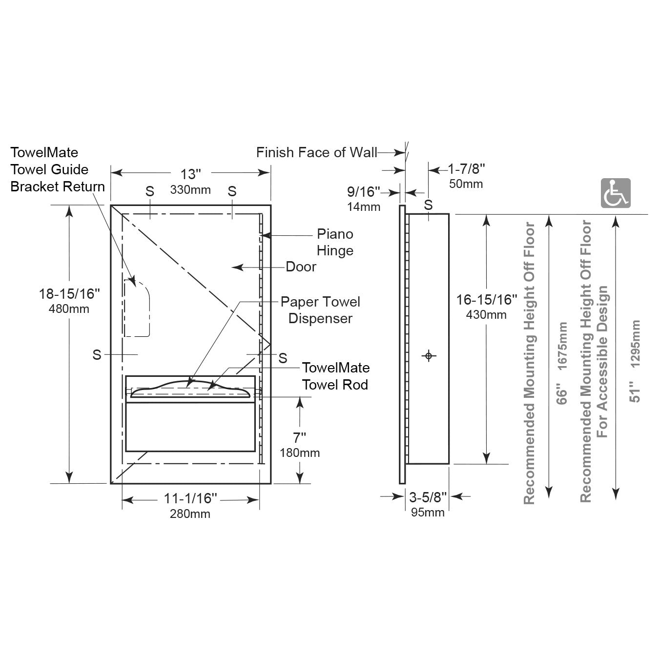 Bobrick 35903 - TrimLineSeries Recessed Paper Towel Holder in Satin Stainless Steel