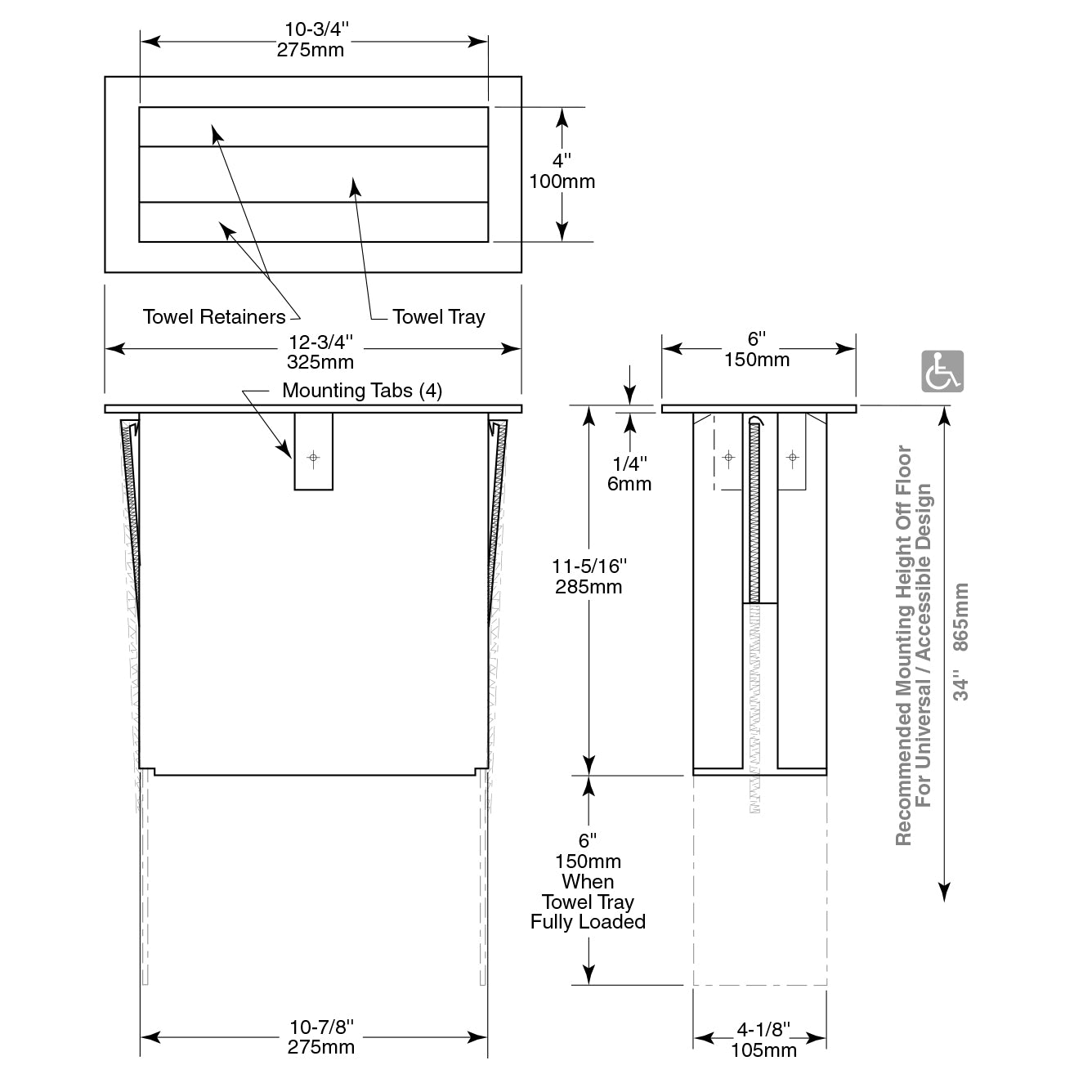 Bobrick 526 - Countertop-Mounted Paper Towel Dispenser in Satin Stainless Steel
