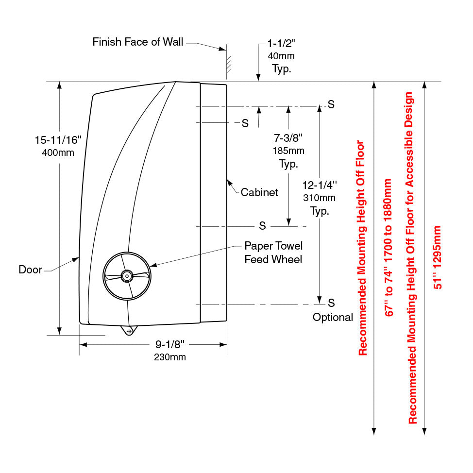 Bobrick 72860 - 12" Surface Mounted Roll Paper Towel Dispenser