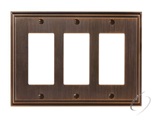 BP36520ORB 7-3/10" x 4-3/4" Mulholland Triple Rocker Wall Plate Oil Rubbed Bronze Finish