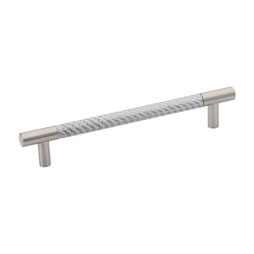 86389US15 Carbon Fiber Silver 6" Bar Pull Satin Nickel Finish