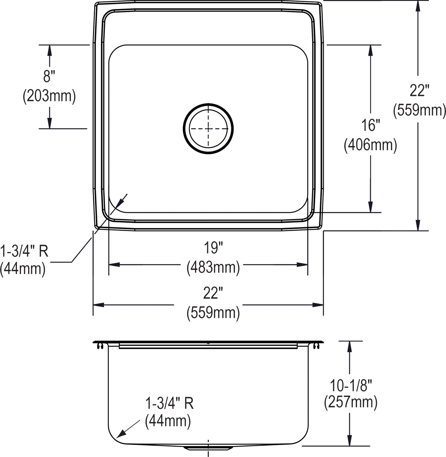 Elkay DLR2222103 - Elkay Lustertone Classic Stainless Steel 22" x 22" x 10-1/8", Single Bowl Drop-in