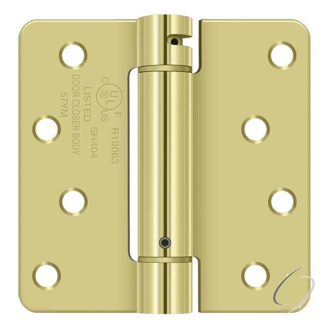 DSH4R43 4" x 4" x 1/4" Spring Hinge; Bright Brass Finish
