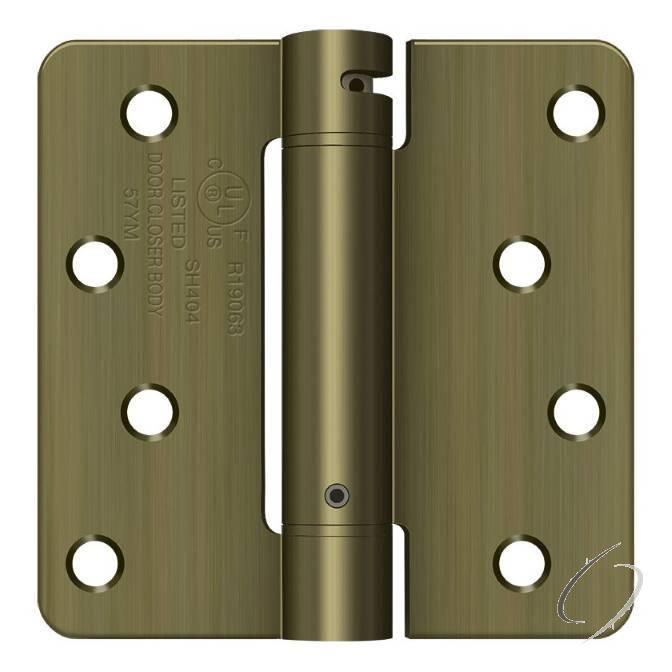 DSH4R45 4" x 4" x 1/4" Spring Hinge; Antique Brass Finish