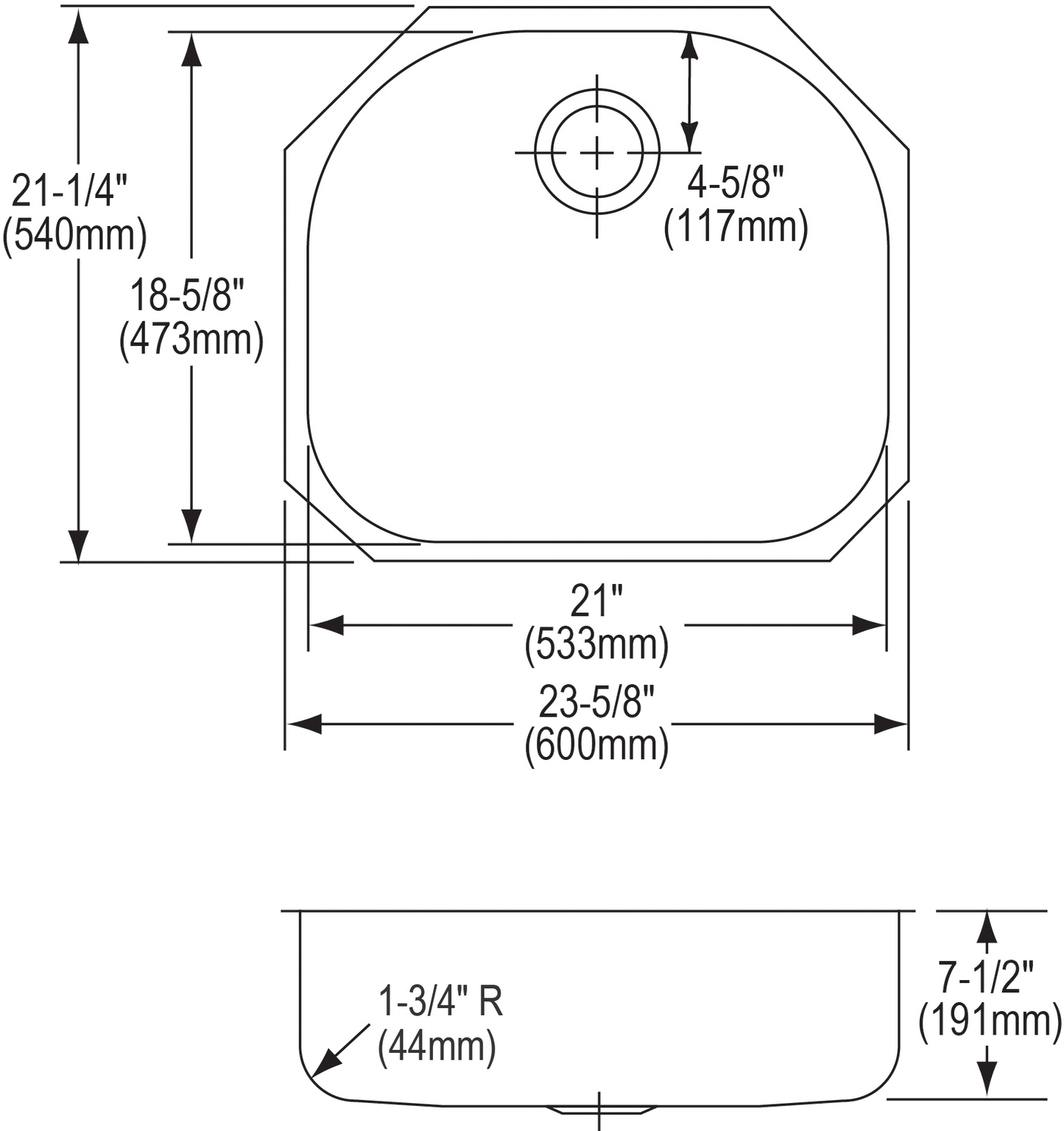 Elkay ELUH2118 - Elkay Lustertone Classic Stainless Steel 23-5/8" x 21-1/4" x 7-1/2", Single Bowl Un