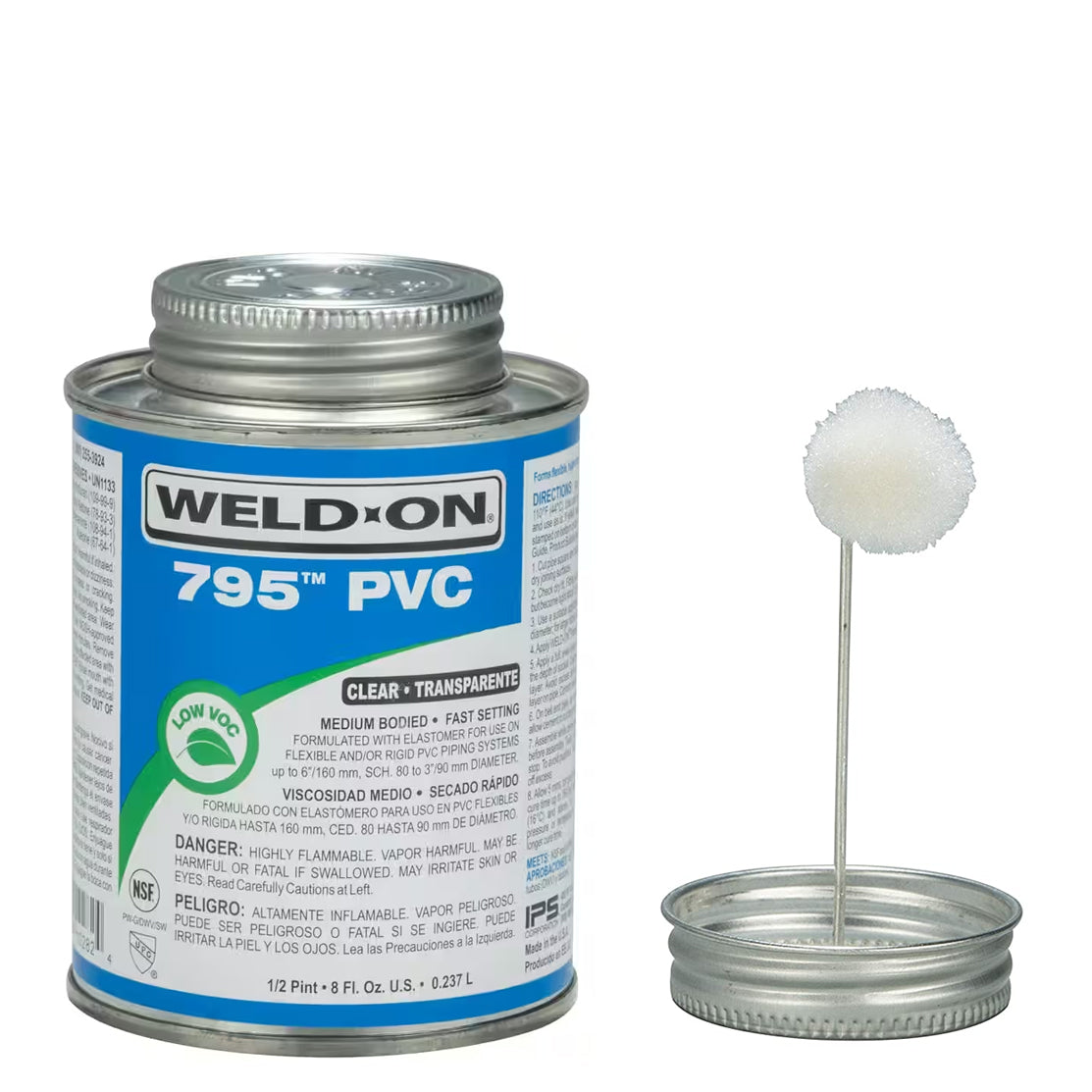 Weld-On 10282 - 795 Flexible PVC Clear Medium Bodied Fast Setting Solvent Cement - 1/2 Pint