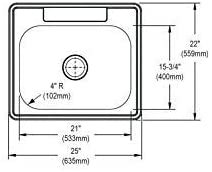 Elkay K125224 - 23 Gauge Stainless Steel 25" x 22" x 6.0625" Single Bowl Drop-in Kitchen Sink