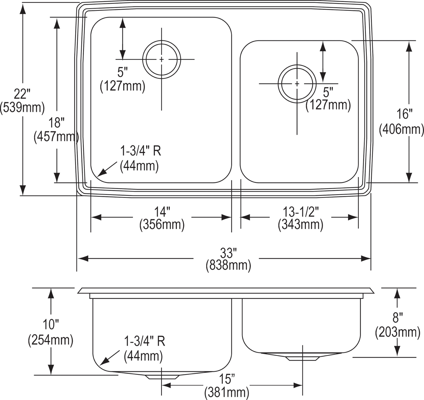 Elkay LGR33224 - Elkay Lustertone Classic Stainless Steel 33" x 22" x 10", Offset Double Bowl Drop-i