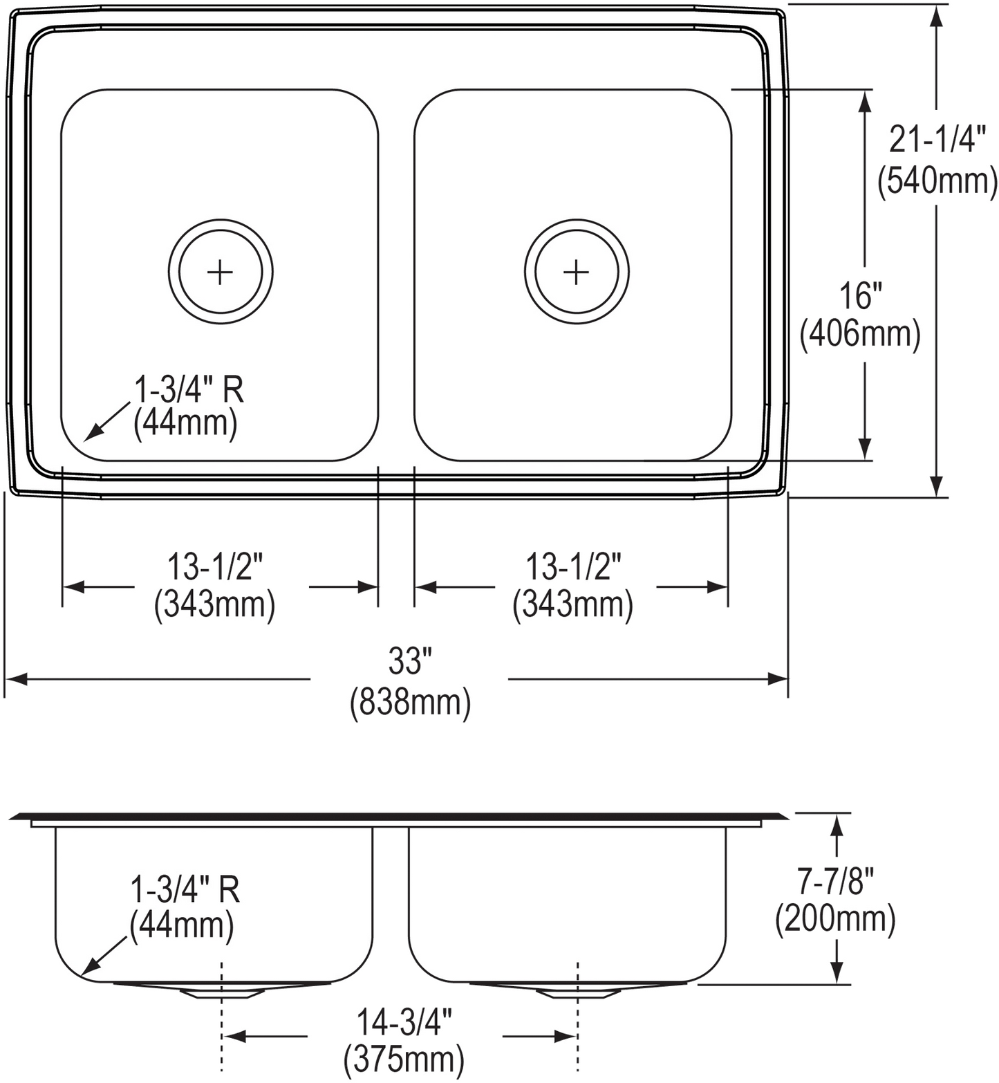 Elkay LR33213 - Elkay Lustertone Classic Stainless Steel 33" x 21-1/4" x 7-7/8", Equal Double Bowl D