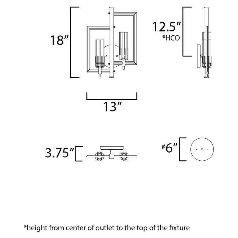 Maxim 16115CLBKAB - Flambeau 2 Light 18" Wall Sconce