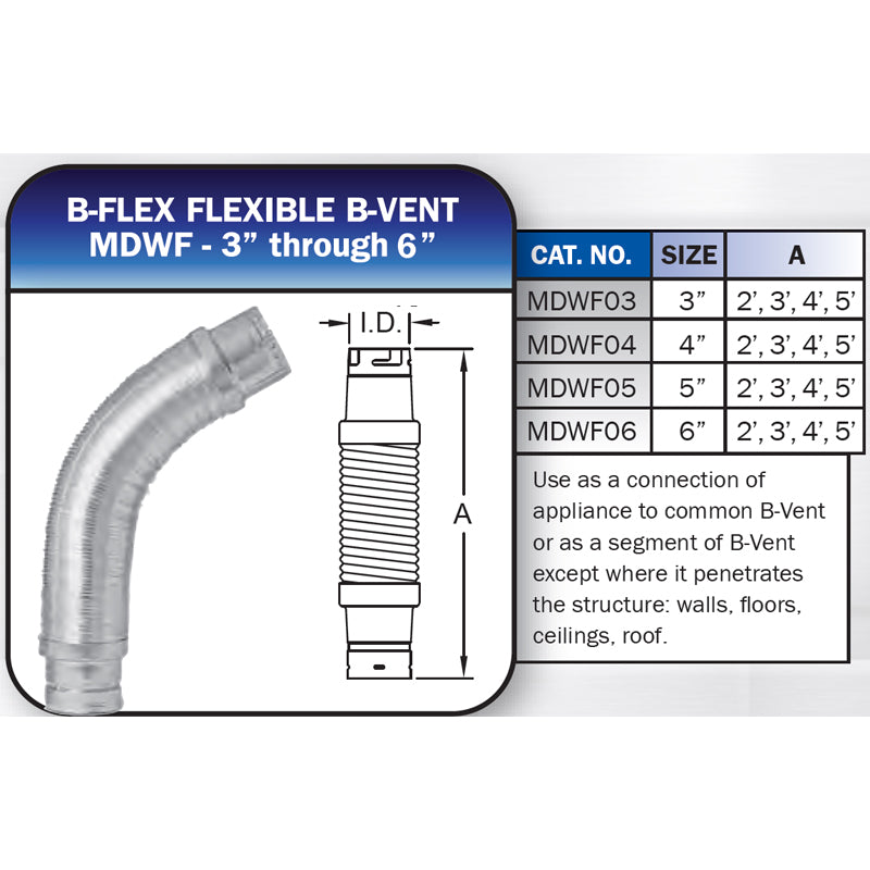 MDWF0405 - Flexible Type-B Gas Vent - 4" X 5'