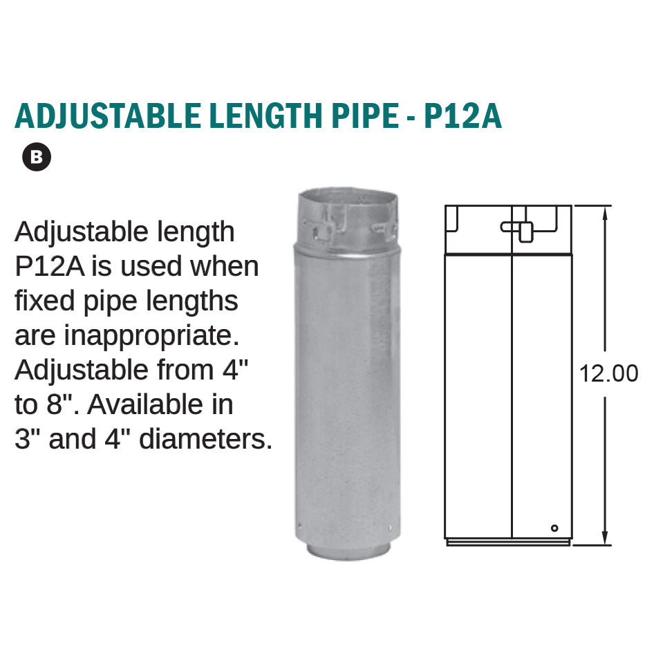 4P12A - Biomass / Pellet Adjustable Pipe Length - 4" x 12"