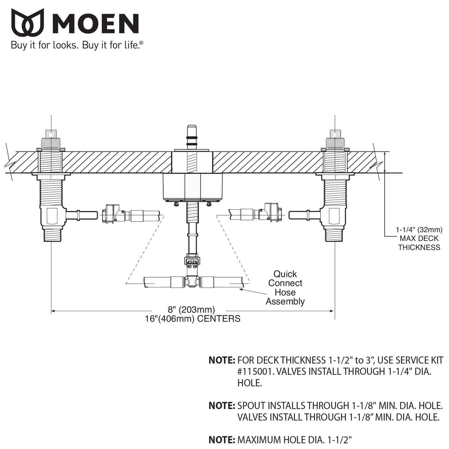 M-PACT Rough-In Valve with Drain Assembly - 1/2" IPS Widespread Faucet