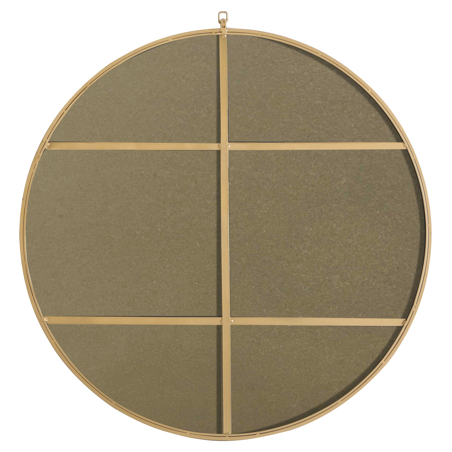 MR4068BR Rowan 48" x 48" Metal Framed Round Mirror with Decorative Hook in Brass