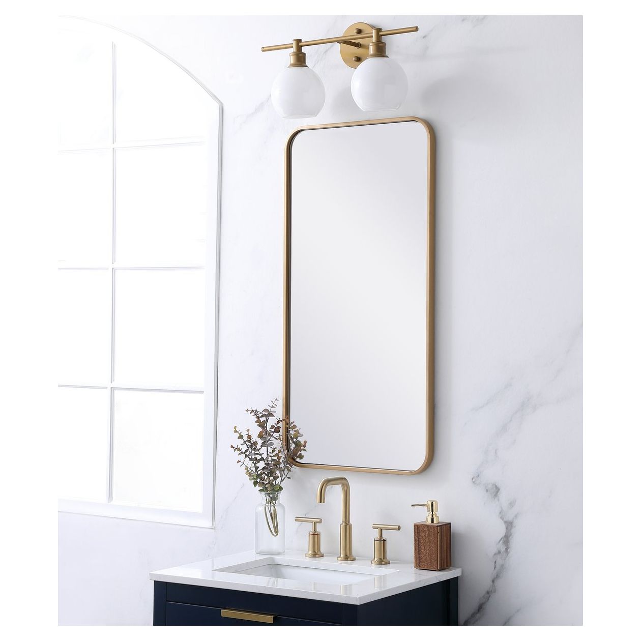 MR801836BR Evermore 18" x 36" Metal Framed Rectangular Mirror in Brass