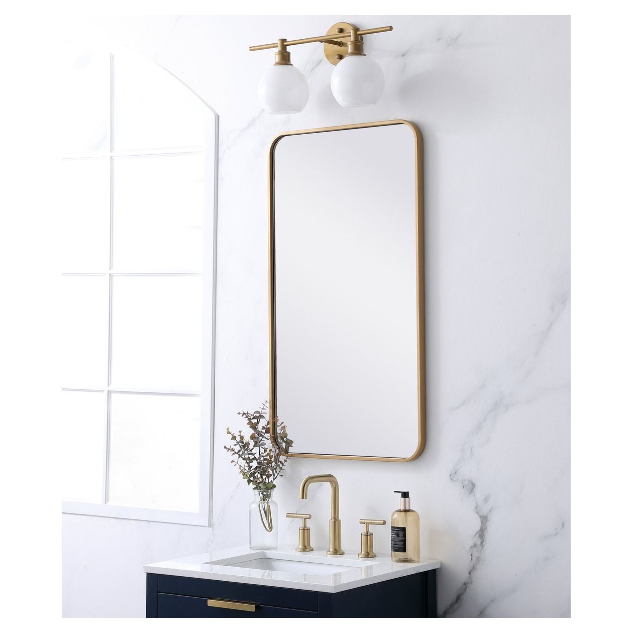 MR802036BR Evermore 20" x 36" Metal Framed Rectangular Mirror in Brass