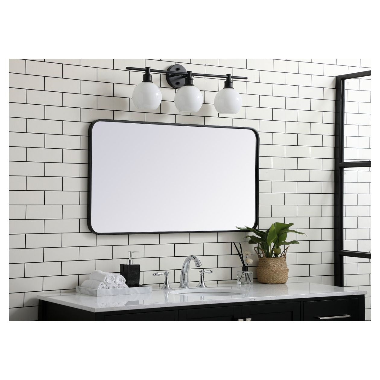 MR802240BK Evermore 22" x 40" Metal Framed Rectangular Mirror in Black