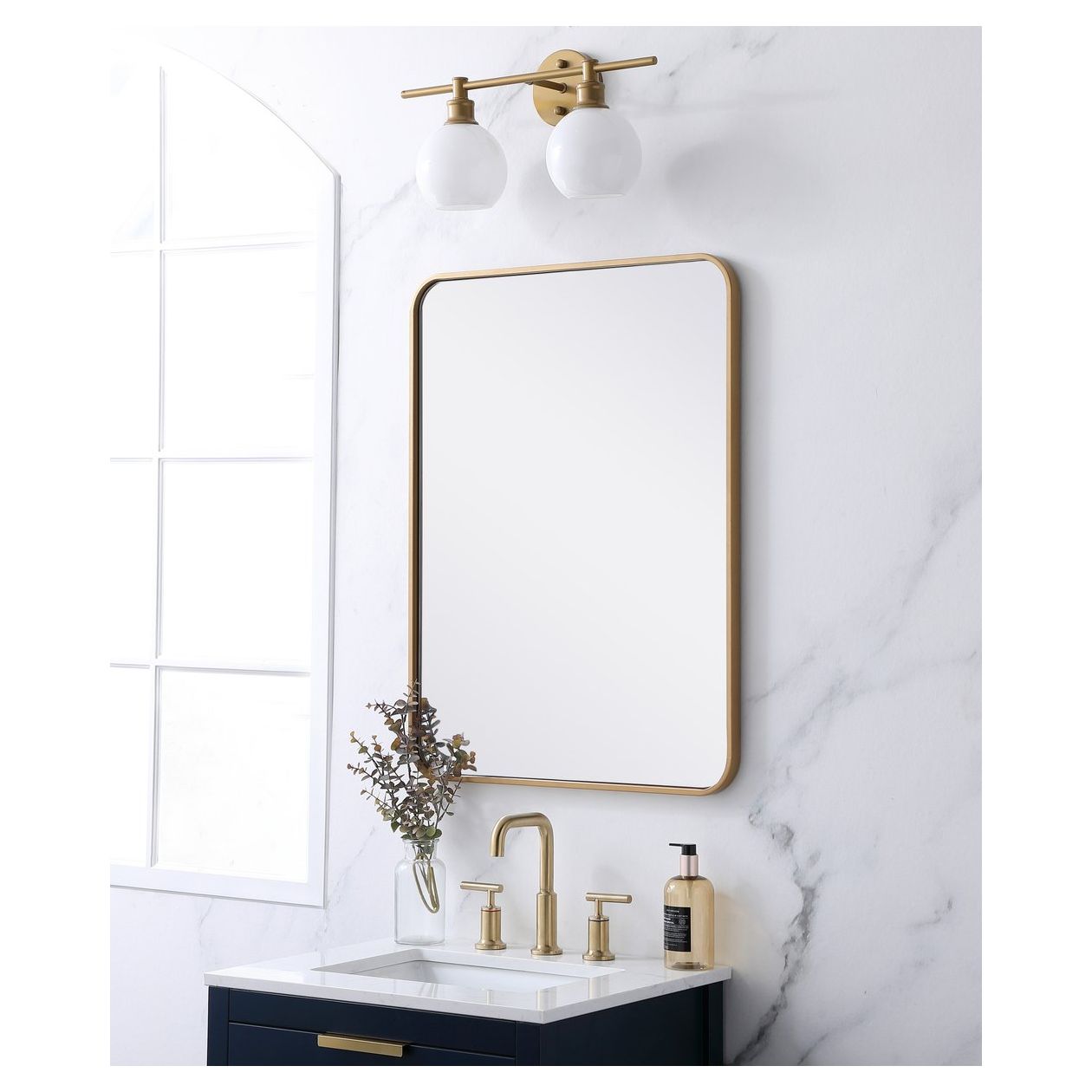 MR802432BR Evermore 24" x 32" Metal Framed Rectangular Mirror in Brass
