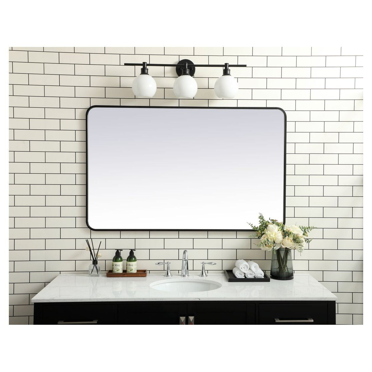 MR803048BK Evermore 30" x 48" Metal Framed Rectangular Mirror in Black