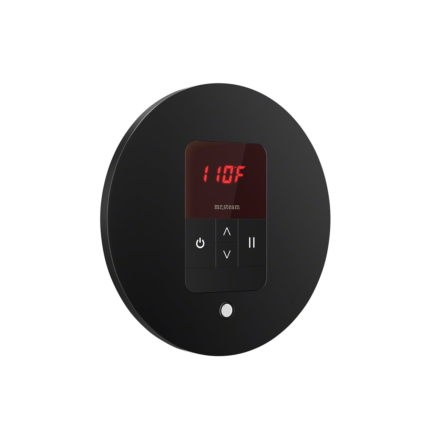 iTempo Round Steam Shower Control in Matte Black with Polished Chrome Bezel