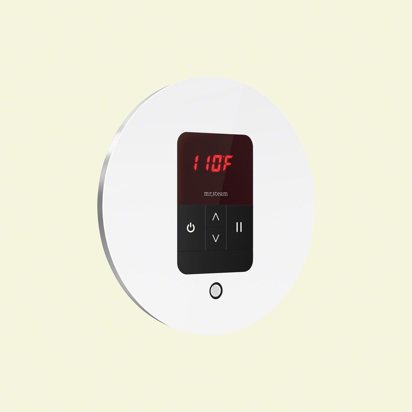 iTempo Round Steam Shower Control in White with Polished Chrome Bezel