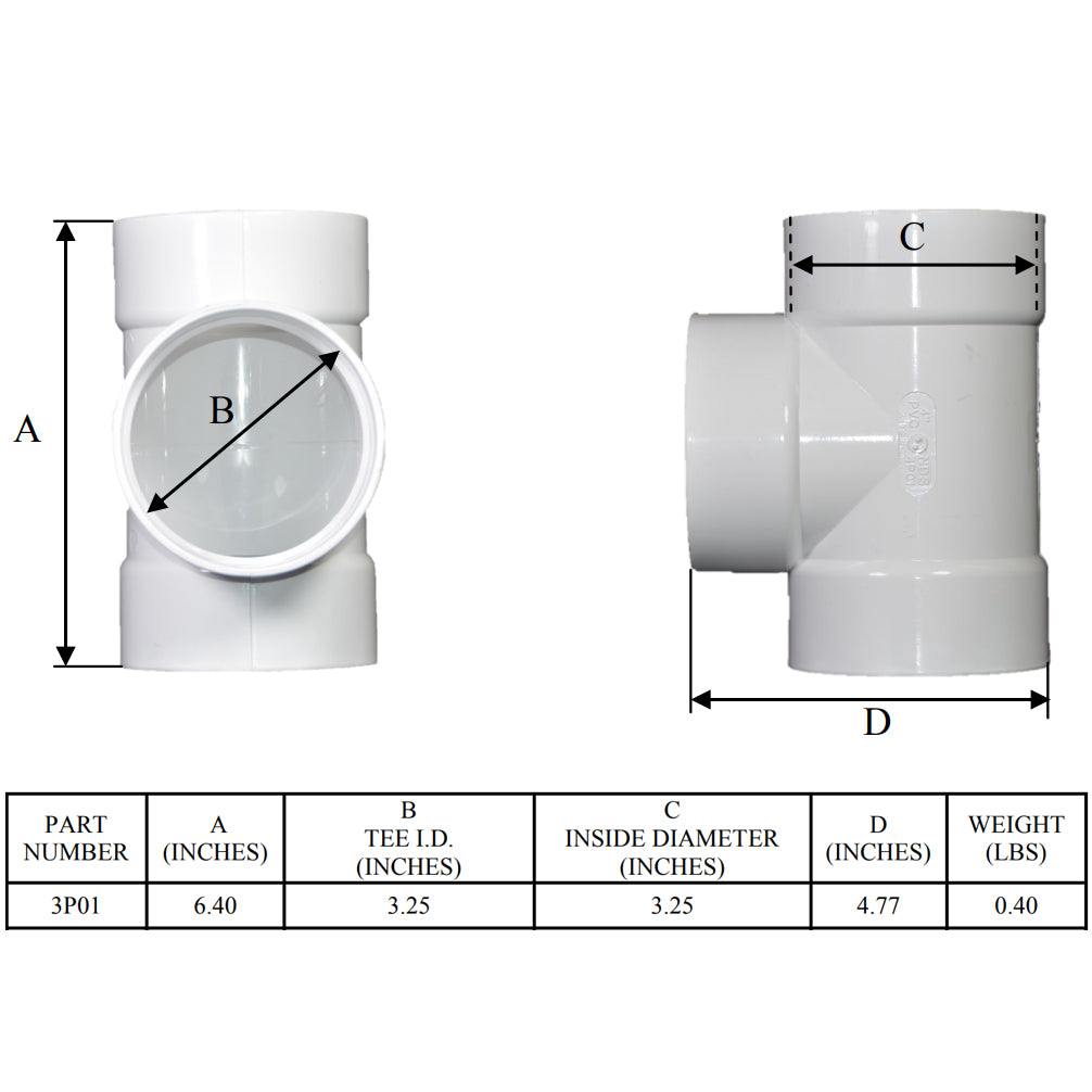 NDS 3P01 - 3" Tee Hub x Hub x Hub