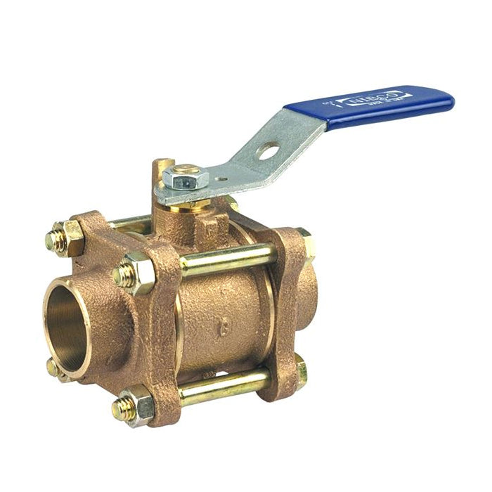 S-595-Y Cast Bronze Ball Valve, Three-Piece, Lever Handle, 3/4" Female Solder Cup