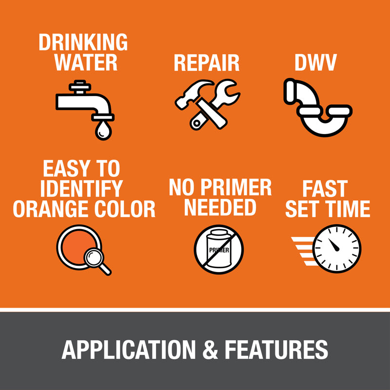 32166 - Orange Lava CPVC Cut-In Cement - 8 oz