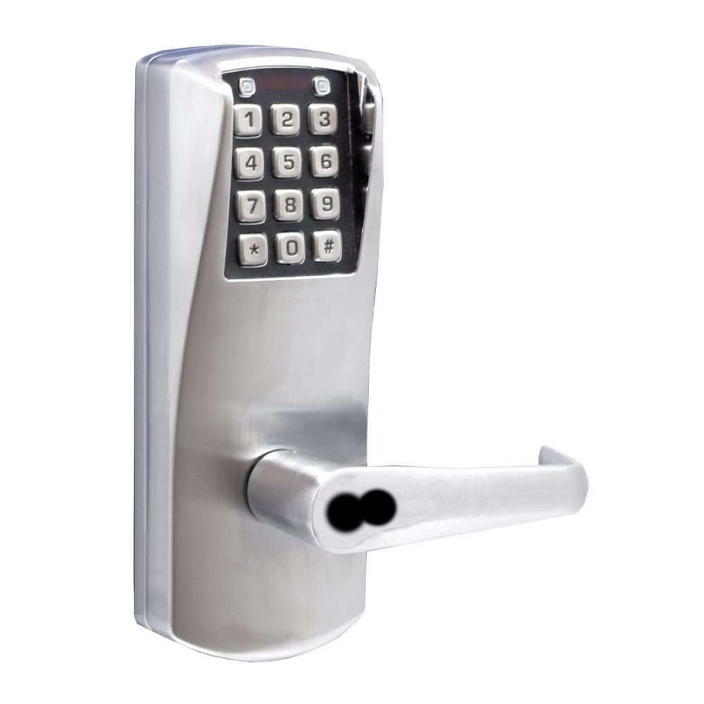 Powerplex Self Powering Pushbutton Cylindrical Lock; 2-3/4" Backset; Best Prep with Long Lever Satin