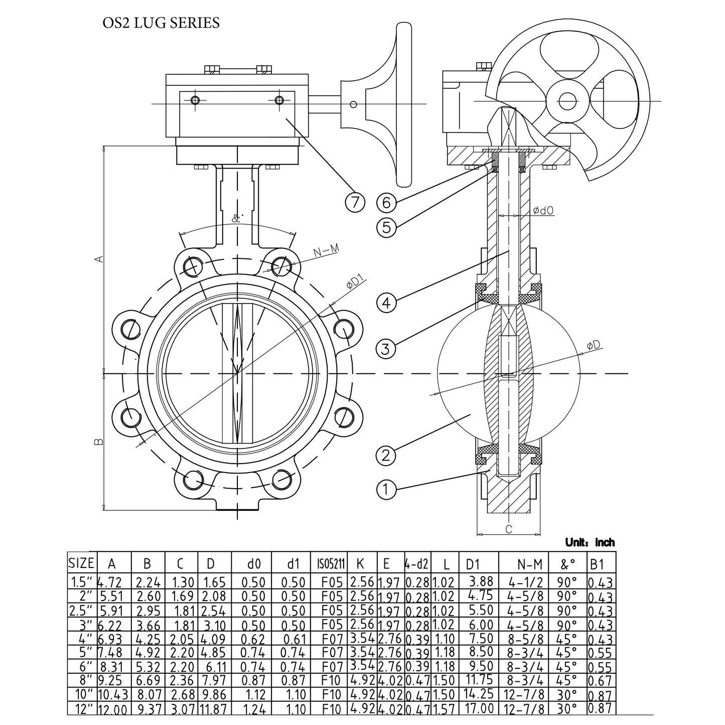 OS2-120-8CF8-FO - 12" OS Series Lug Butterfly Valve - SS Disc - EPDM Seat - Gear