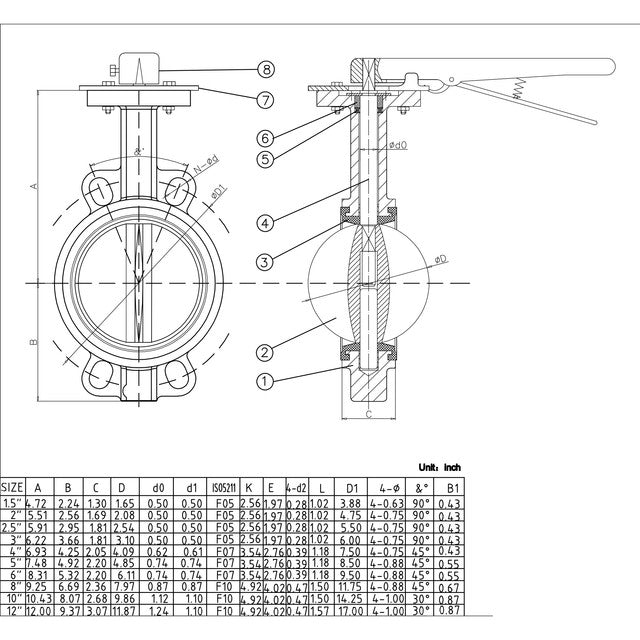 OS1-030-8CF8-LH - 3" OS Series Wafer Butterfly Valve - SS Disc - EPDM Seat - Lever