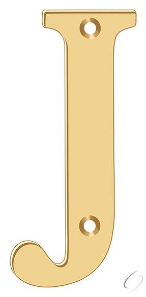 RL4J-CR003 4" Residential Letter J; Lifetime Brass Finish