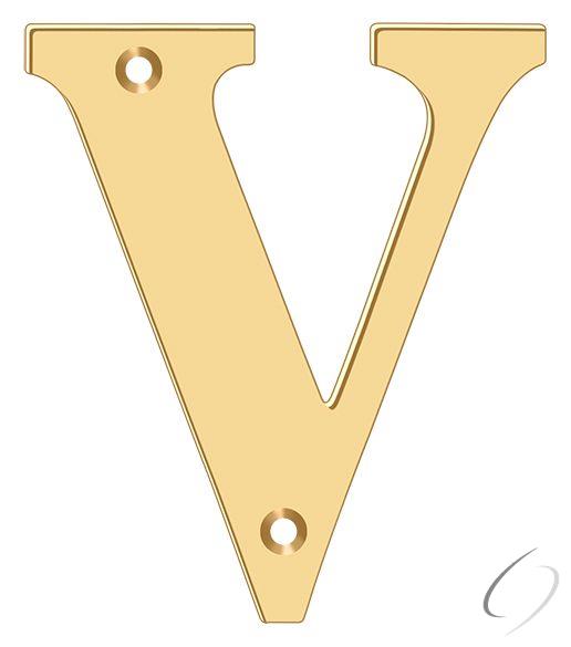 RL4V-CR003 4" Residential Letter V; Lifetime Brass Finish