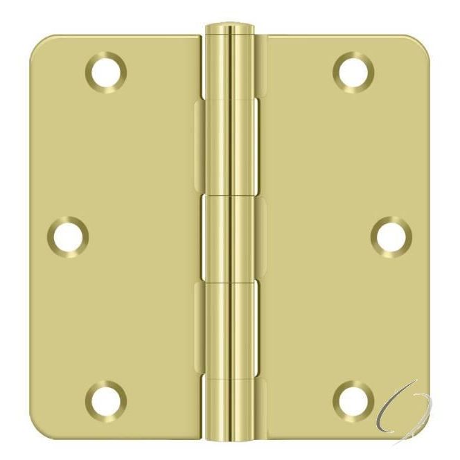 S35R43 3-1/2" x 3-1/2" x 1/4" Radius Hinge; Residential Thickness; Bright Brass Finish