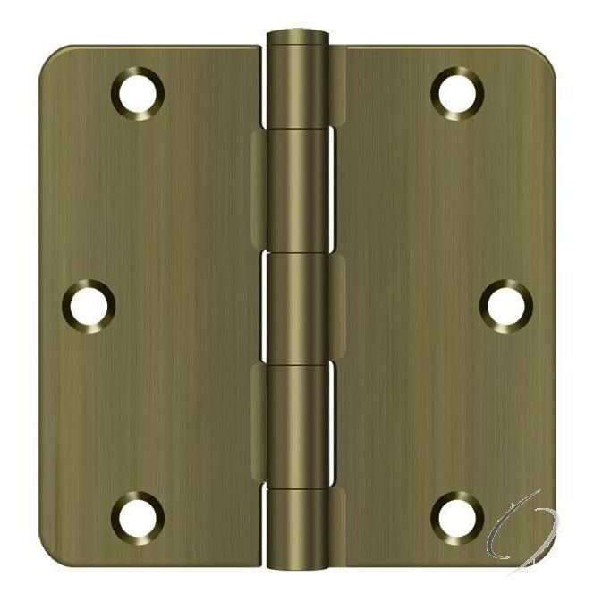 S35R45 3-1/2" x 3-1/2" x 1/4" Radius Hinge; Residential Thickness; Antique Brass Finish