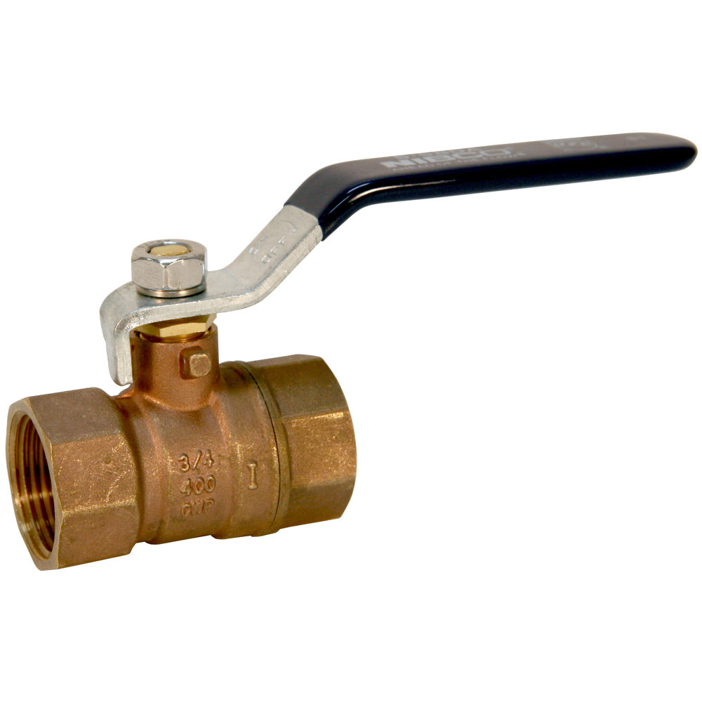 NL9600B T-580-A 1-1/4" Brass Ball Valve, Two-Piece, Standard Port, NPT x NPT