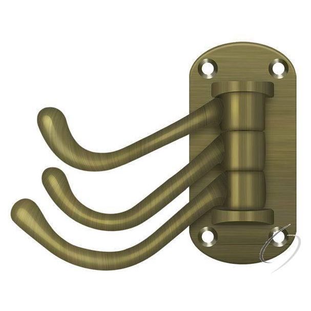 TSH40U5 Triple Swivel Hook; Heavy Duty; 4" Projection; Antique Brass Finish