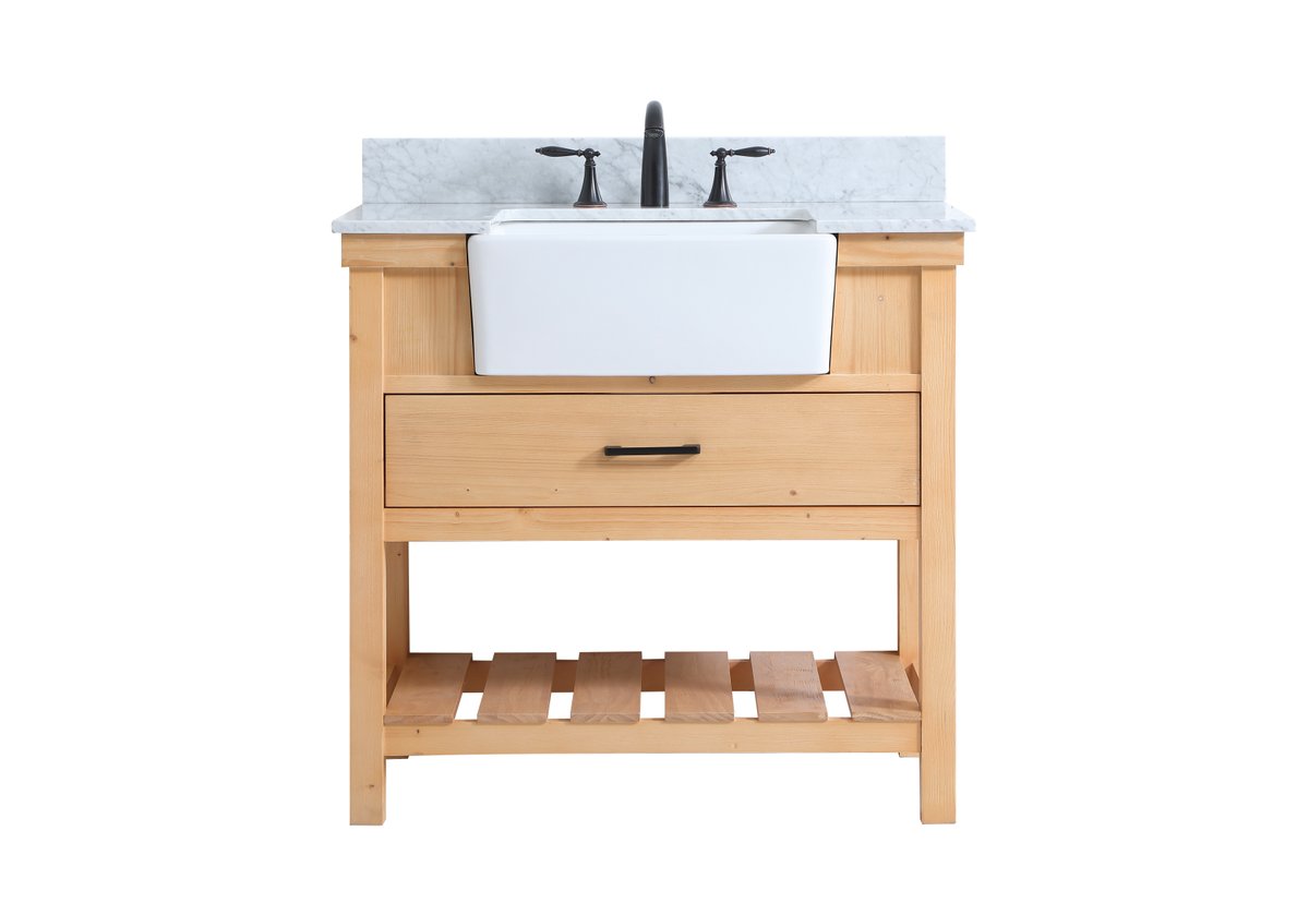 VF60136NW-BS 36" Single Bathroom Vanity in Natural Wood With Backsplash