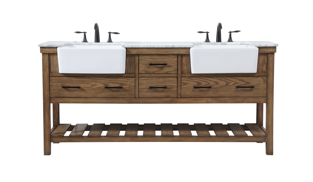 VF60172DDW 72" Double Bathroom Vanity in Driftwood