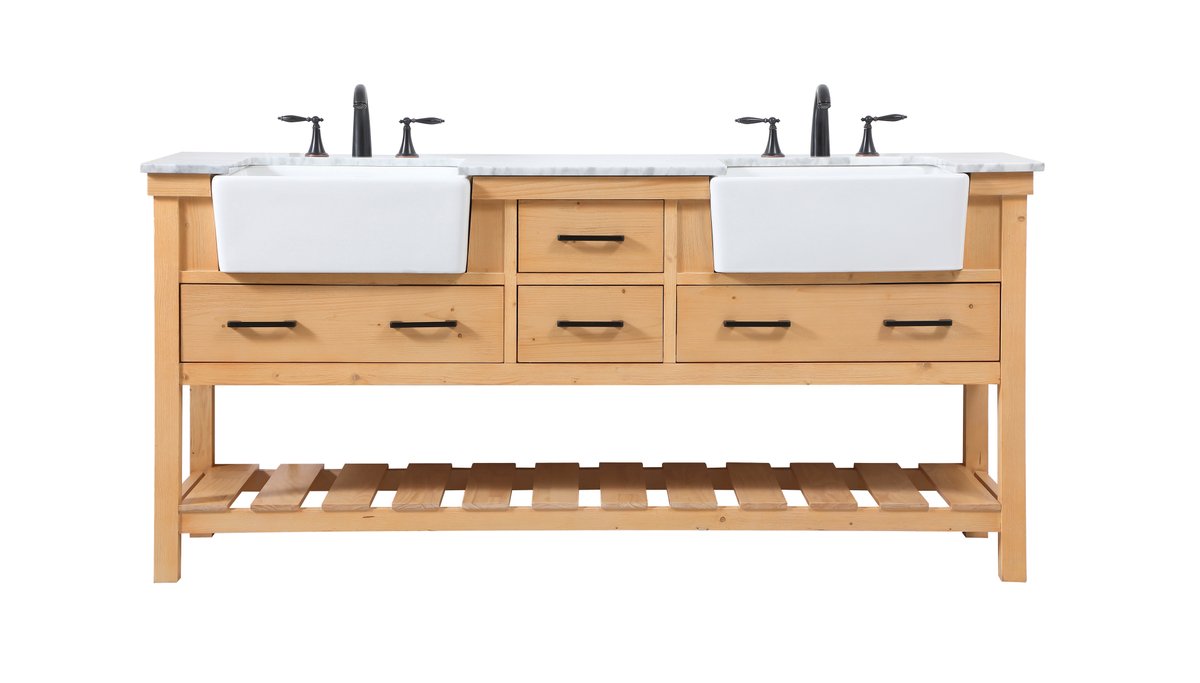 VF60172DNW 72" Double Bathroom Vanity in Natural Wood