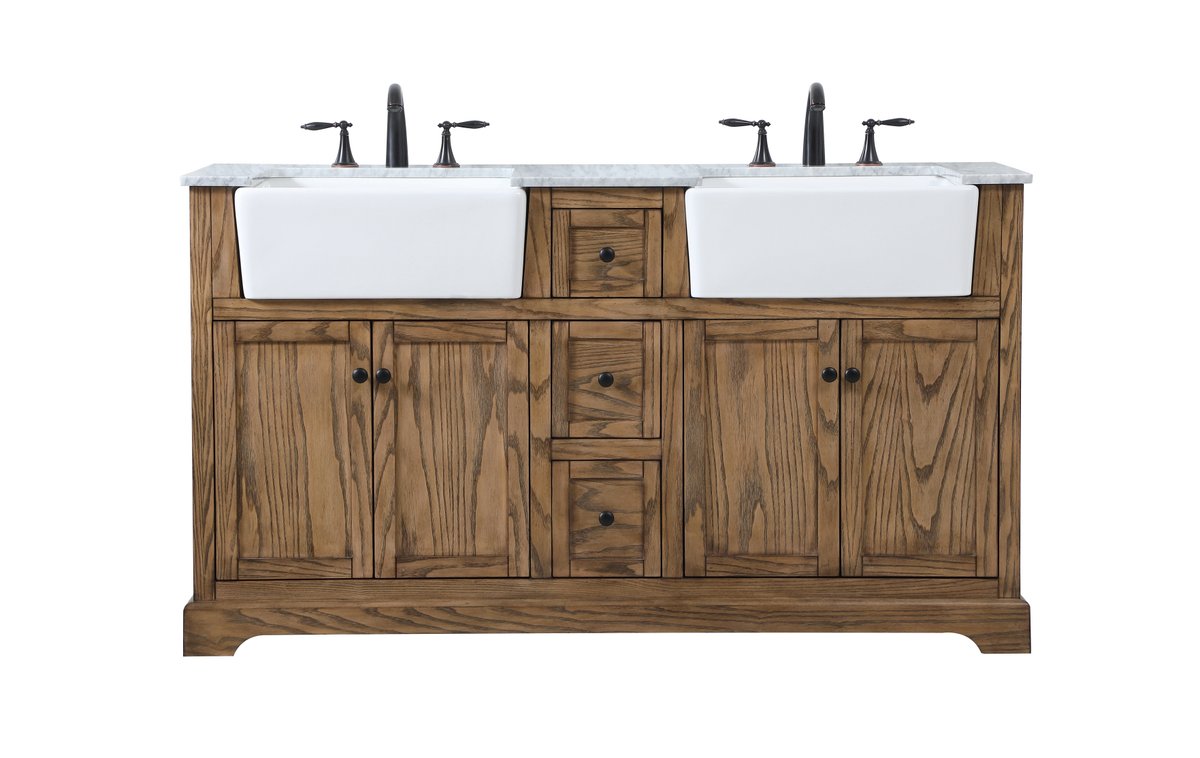 VF60260DDW 60" Double Bathroom Vanity in Driftwood