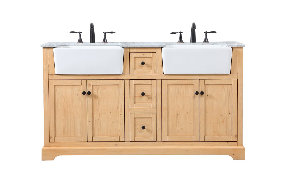 VF60260DNW 60" Double Bathroom Vanity in Natural Wood