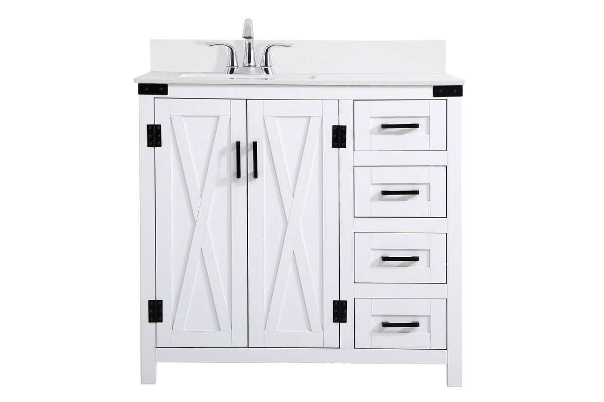 VF90236WH-BS 36" Bathroom Vanity in White With Backsplash