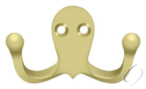 WDH15U3 Double Hook; Bright Brass Finish
